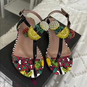 Betsey Johnson Black and Red Sandals with Festive Design